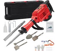 Martillo de demolición de 1700 W, resistente, con interruptor de seguridad, 3 cinceles, bolsa de transporte y guantes de trabajo para demolición de hormigón