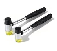 Martillo de mazo de goma pequeño, herramienta de cuero de martillo de goma manual de plástico de doble cara con mango ergonómico antideslizante para joyería, cuero (Juego de dos piezas de 25 mm + 30
