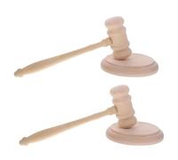 Martillo de subasta, Mazo de juez de madera con base, paquete de 2, color madera