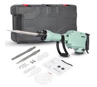 Martillo Demoledor 1600W 65J, Martillo Rompe Hormigón Eléctrico SDS-Hex Profesional con Mango Antivibración 360° Incluye Maletín con Ruedas y 2 Cinceles para Demolición de Paredes Suelos y Pavimento