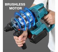 Martillo percutor inalámbrico sin escobillas de 3 modos, martillo perforador SDS Plus de 26 mm, compatible con baterías de litio de 18 V para perforación y cincelado de hormigón, mampostería y granito