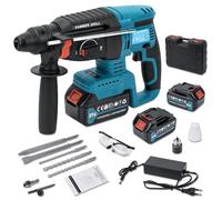 Martillo Perforador a Batería 21V, Martillo Percutor,Energía de Impacto 2,8 J,3 Taladros, 2 Cinceles, Paredes, 2 * 4000mAh Batería,Motor de Percusión sin Escobillas,Adecuado para Hormigón, Mamposterí