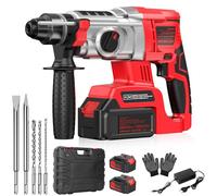 Martillo Perforador a Batería avec 2 Batteries 4,0 Ah, Martillo Percutor 21V, Marteau de Démolition SDS-Max, 3 Brocas, 2 Cinceles