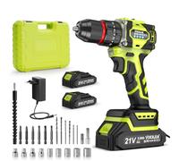 Martillo perforador con batería de 21 V, atornillador inalámbrico sin escobillas, juego de 2 baterías de 2000 mAh, portabrocas de 3/8 pulgadas, 21 + 3 par de giro, taladro de batería máx. 60 N.m