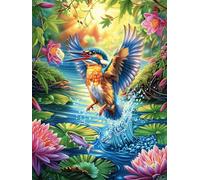 Martín pescador con las alas extendidas junto a un estanque de loto Rompecabezas 300 Piezas Cartón Grueso Para Coleccionistas Vida silvestre y mascotas Eventos Team Building Ocio En Casa Regalo Fin De