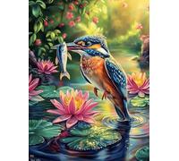 Martín pescador con un pez en un estanque de loto Puzzle 500 Piezas Cartón Resistente Para Parejas vida silvestre y plantas Noches De Cita Actividad Antiestrés Tiempo Libre Pack Completo Regalo Aniver