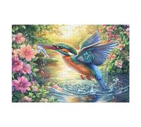 Martín Pescador en el Campo de Flores Rompecabezas 1000 Piezas Cartón Grueso para Parejas Desarrollo Habilidades Pieza Decorativa Casa Pack Completo Regalo Cumpleaños 1000 PCS