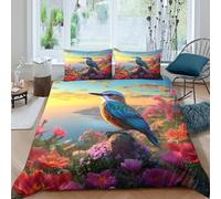 Martín Pescador Funda Nórdica Juego De Cama Paisaje l Funda De Edredón Microfibra Impresión 3D Funda De Almohada para Niñas Y Niños Double（200x200cm）