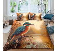 Martín Pescador posado Funda Nórdica Estilo de Pintura de leza Microfibra Impresión 3D Juego De Ropa De Cama Funda Y Fundas De Almohada para Niñas Y Niños Double（200x200cm）