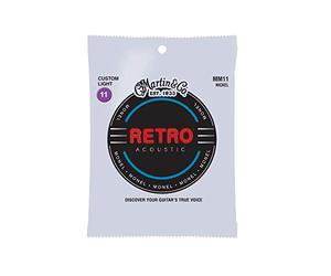Martin Retro® Cuerdas para guitarra acústica, monel, calibre de luz personalizado, tono cálido y natural con larga vida útil