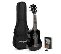 Martin Smith UK-212-BK Ukelele Soprano Ukulele con Bolsa - Negro, 21" | Ukelele soprano de 4 cuerdas con funda y libro de acordes para niños, adultos y principiantes, casa y colegio