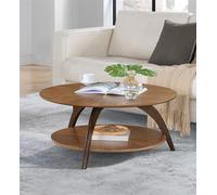 Martin Svensson Home LAX - Mesa de centro redonda de madera de dos tonos de 91 cm, color marrón caramelo con patas de nogal con estante de almacenamiento