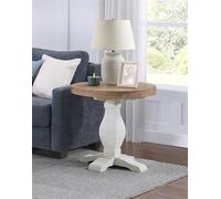 Martin Svensson Home Napa - Mesa auxiliar con pedestal de madera maciza, color blanco y madera flotante
