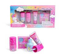 MARTINELIA - Kit completo de maquillaje de unicornio - 2 barnices, 4 sombras de ojos, 1 brillo de labios - maquillaje para niños - Caja de regalo para niñas