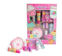 MARTINELIA - Set de maquillaje con estuche de donut con cremallera - brillo fresa, esmalte de agua, bálsamo cereza, paleta de sombras elásticas y lima - caja de regalo para niña