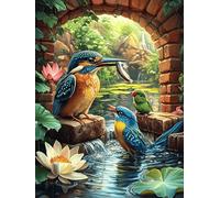 Martines Pescadores en el Estanque de Loto Puzzle 300 Piezas Educativo 3D Familiar Mitos Animal-Planta Rompecabezas para Familia Desafío Intelectual DIY Creativo Decoración Hogar 300 PCS