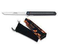 Martinez Albainox AB Navaja japonesa K25 TOKISU fabricado por CNC con CLIP Hoja 9 cm y G-10 y FIBRA DE CARBONO para Caza, Outdoor, Supervivencia y Bushcraft + Portabotellas de regalo