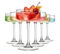 Martini Glasses Set of 6, 265 ml Cup Ribbed Glass Set, Vintage Martini Glasses Classic Cocktail Glassware, Bar Drinks Perfect for Champagne Wine Cocktails