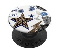 Martini Preppy de Leopard Star Summer Shells y Turtle Olive PopSockets PopGrip Adhesivo