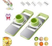Martivex Slicer, 6-in-1 Vegetable Cutter, Multi-Purpose Kitchen Tool with Stainless Steel Blades for Slicing, Shredding, Dicing, Waffle Cuts, Fruits, Cheese, and Vegetables (2Pcs)