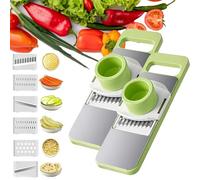 Martivex Slicer, Woyuosn 6-In-1 Safeprep Mandoline Slicer, Multi-Purpose Kitchen Tool with Stainless Steel Blades for Slicing, Shredding, Julienne, Waffle Cuts, Fruits, Cheese, and Vegetables (2pcs)