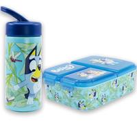 MARUKATSU Bluey Set Sandwichera Infantil con Compartimentos y Botella 410ml para Niños y Niñas | Fiambrera Escolar + Botella Reutilizable |