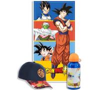 MARUKATSU Dragon Ball Pack Playa Niño Completo Toalla 140x70 cm + Gorra Ajustable + Botella 410ml - Set Verano Infantil Microfibra Secado Rápido Piscina Anime