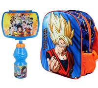 MARUKATSU Dragon Ball Set Mochila Infantil, Sandwichera infantil y Botella escolar - Pack Diseño Colorido | Mochila Escolar 31x25x11cm Niño Niña de 3 a 8 Años | Material Escolar Vuelta al Cole
