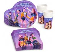 MARUKATSU KPop Pack Fiesta Infantil 52 Piezas para 16 Invitados, 16 Platos de 23 cm, 16 Vasos y 20 Servilletas, Vajilla Desechable de Cumpleaños