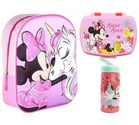 MARUKATSU Minnie Mouse Set Mochila Infantil, Sandwichera infantil y Botella escolar - Pack Diseño Colorido | Mochila Escolar 31x25x11cm Niño Niña de 3 a 8 Años | Material Escolar Vuelta al Cole
