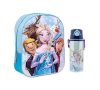 MARUKATSU Mochila Infantil y Botella escolar. Pack Diseño Colorido | Mochila Escolar 31x25x10cm Niño Niña de 3 a 8 Años | Material Escolar Vuelta al Cole (Frozen)