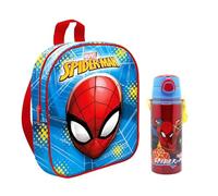 MARUKATSU Mochila Infantil y Botella escolar. Pack Diseño Colorido | Mochila Escolar 31x25x10cm Niño Niña de 3 a 8 Años | Material Escolar Vuelta al Cole (Spiderman)