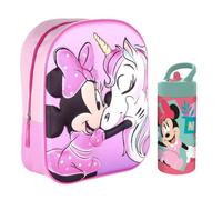 MARUKATSU Mochila Infantil y Botella escolar. Pack Diseño Colorido | Mochila Escolar 31x25x10cm Niño Niña de 3 a 8 Años | Material Escolar Vuelta al Cole (Minnie Mouse)