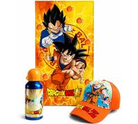 MARUKATSU Pack Infantil Toalla Playa 140x70 cm + Gorra + Botella 410ml - Set Verano Niños Microfibra Secado Rápido Piscina Pokémon Minecraft Stitch Dragon Ball Bluey Sonic (Dragon Ball 2)