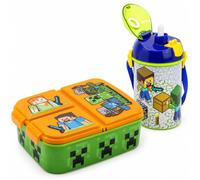 MARUKATSU Pack Merienda Infantil con Sandwichera 3 Compartimentos y Botella 450 ml (Minecraft)