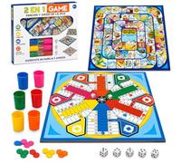 MARUKATSU Parchís y Oca 2 en 1 de 30x30 cm para 2-6 Jugadores | Juego de Mesa Familiar, 6 Cubiletes y 6 Dados, Tablero Grande, Juegos Clásicos
