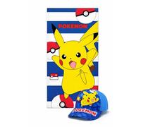 MARUKATSU Pokémon Pack Playa Niño Toalla 140x70 cm + Gorra Ajustable - Set Verano Infantil Piscina Playa Vacaciones Regalo Niños Pikachu