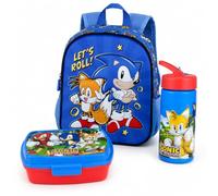 MARUKATSU Set Mochila Infantil, Sandwichera infantil y Botella escolar - Pack Diseño Colorido | Mochila Escolar 31x25x11cm Niño Niña de 3 a 8 Años | Material Escolar Vuelta al Cole (Sonic)