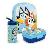 MARUKATSU Set Mochila Infantil, Sandwichera infantil y Botella escolar - Pack Diseño Colorido | Mochila Escolar 31x25x11cm Niño Niña de 3 a 8 Años | Material Escolar Vuelta al Cole (Bluey)