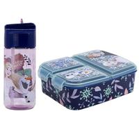 MARUKATSU Set Sandwichera Múltiple infantil y Botella Escolar - Pack Diseño Colorido | Mochila Escolar Niño Niña de 3 a 8 Años | Material Escolar Set de Almuerzo (Frozen)