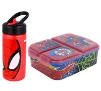 MARUKATSU Set Sandwichera Múltiple infantil y Botella Escolar - Pack Diseño Colorido | Mochila Escolar Niño Niña de 3 a 8 Años | Material Escolar Set de Almuerzo (Spiderman)