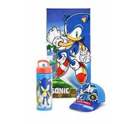 MARUKATSU Sonic Pack Playa Niño Completo Toalla 140x70 cm + Gorra Ajustable + Botella 410ml - Set Verano Infantil Microfibra Secado Rápido Piscina