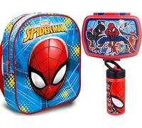 MARUKATSU Spiderman Set Mochila Infantil, Sandwichera infantil y Botella escolar - Pack Diseño Colorido | Mochila Escolar 31x25x11cm Niño Niña de 3 a 8 Años | Material Escolar Vuelta al Cole