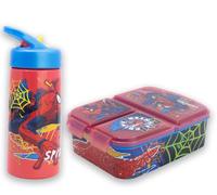 MARUKATSU Spiderman Set Sandwichera Infantil con Compartimentos y Botella 410ml para Niños y Niñas | Fiambrera Escolar + Botella Reutilizable |