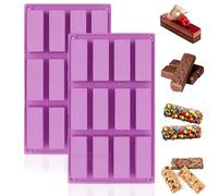 MARUKO 2 moldes rectangulares de silicona, moldes de barra de chocolate, barras de cereales, molde para hornear para chocolate, trufas, pan, brownie, pan de maíz, pastel de queso, mantequilla (morado)
