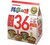 Marukome Miso Ryotei no Aji - Sopa de 4 sabores, paquete de 36 sopas instantáneas japonesas de miso (algas wakame, cebollas verdes, tofu, aburaage)
