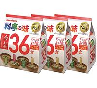 Marukome Sopa Miso Ryotei no Aji 4 Sabores, 36 sopas Miso instantáneas japonesas (algas Wakame, cebollas verdes, tofu, aburaage), juego de 3 paquetes