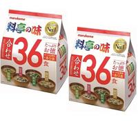 Marukome Sopa Miso Ryotei no Aji 4 Sabores, 36 Sopas Miso Instantáneas Japonesas (Algas Wakame, Cebollas Verdes, Tofu, Aburaage), Lote de 2 paquetes (Total 72 Sopas)