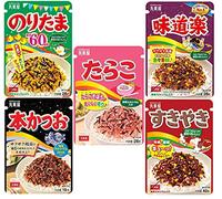 Marumiya Condimento para espolvorear japonés Furikake para arroz bento, sabores surtidos - Noritama, Ajidouraku, Katsuo, Sukiyaki, Tarako - 5 sabores - Hecho en Japón