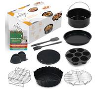 MARUPA Accesorios Freidora de Aire 5.5L XXL - Air Fryer Accesorios - Kit 11 en 1 Compatible Cosori Cecotec Ninja - Moldes Pizza Magdalenas Rejilla Brochetas Tapete Silicona